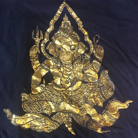 Black large t-shirt with golden elephant Thai Ganesha god 100% cotton - Picture 6 of 7